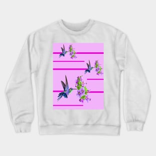 Hummingbirds and purple flowers on pink Crewneck Sweatshirt